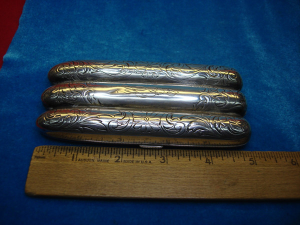 Vintage Sterling Silver Three Finger Cigar Case - Ornate & Monogrammed