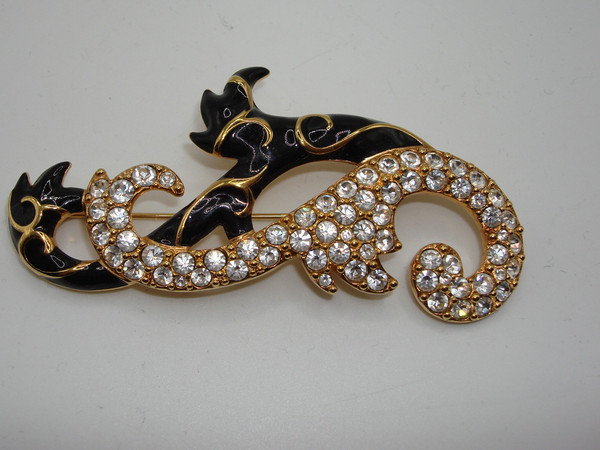 Vintage Swarovski Black Enamel & Crystal Brooch - Estate Find | Signed Swan