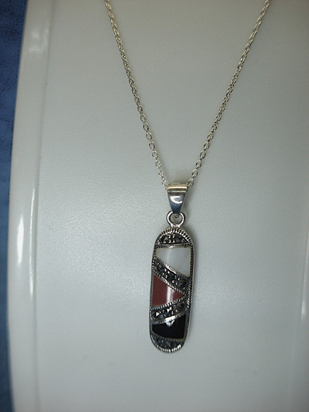Southwestern Abalone, Onyx & Coral Necklace with Marcasites | Sterling Silver