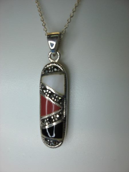 Southwestern Abalone, Onyx & Coral Necklace with Marcasites | Sterling Silver