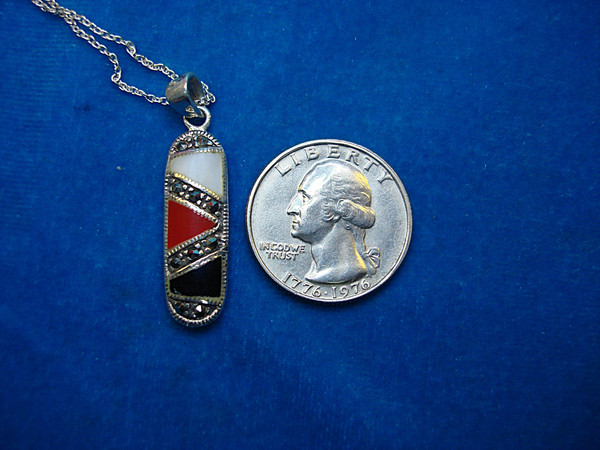 Southwestern Abalone, Onyx & Coral Necklace with Marcasites | Sterling Silver