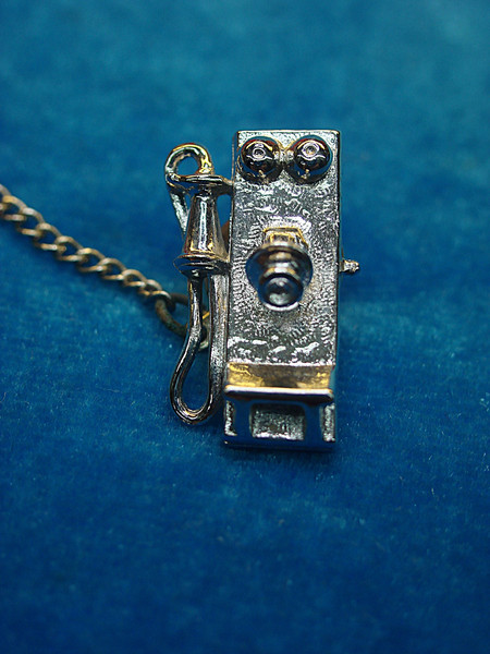 Vintage Silver Tone Wall Phone Tie Tack - Antique Design Accessory