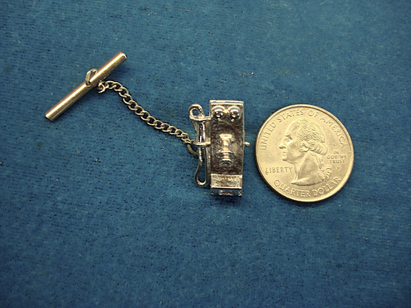 Vintage Silver Tone Wall Phone Tie Tack - Antique Design Accessory