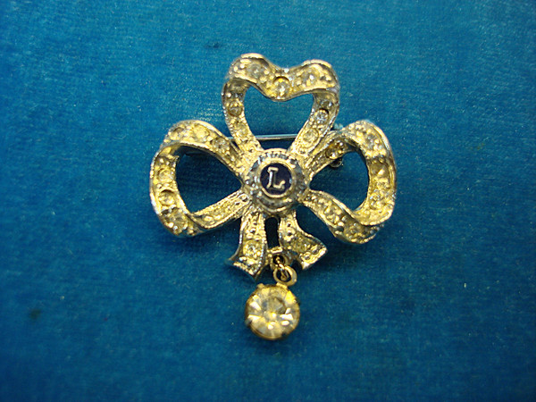 Vintage Lions Club Pin - Bright Silver Tone, Rhinestones, Excellent Condition