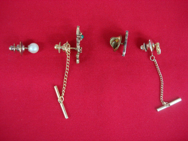 Vintage Gold-Tone Tie Tack Set of 4 - Unique Lapel Pin Collection #434