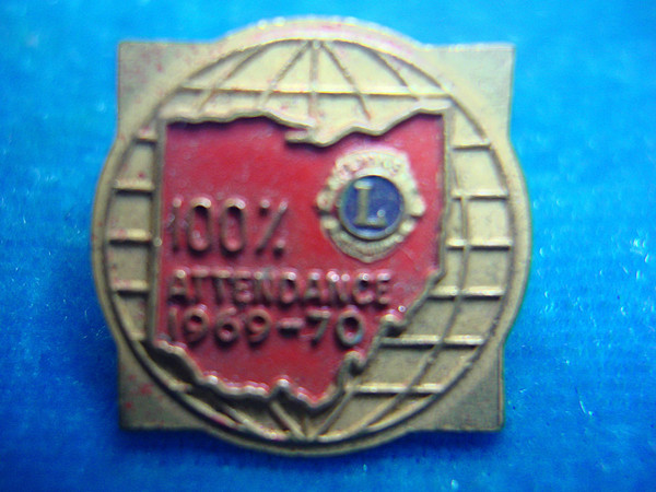 Lions Club International 100% Attendance Pin (1969-70) - W.R. Bryan, Enamel, Excellent Condition