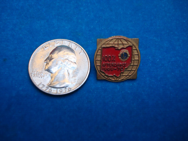 Lions Club International 100% Attendance Pin (1969-70) - W.R. Bryan, Enamel, Excellent Condition