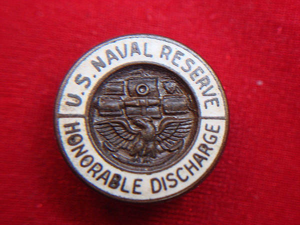 Vintage US Naval Reserve Honorable Discharge Pin - Buttonhole Style (Copper, Enamel)