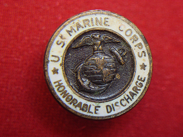 Vintage U.S. Marines Honorable Discharge Pin - Buttonhole Style, Copper/Brass Enamel