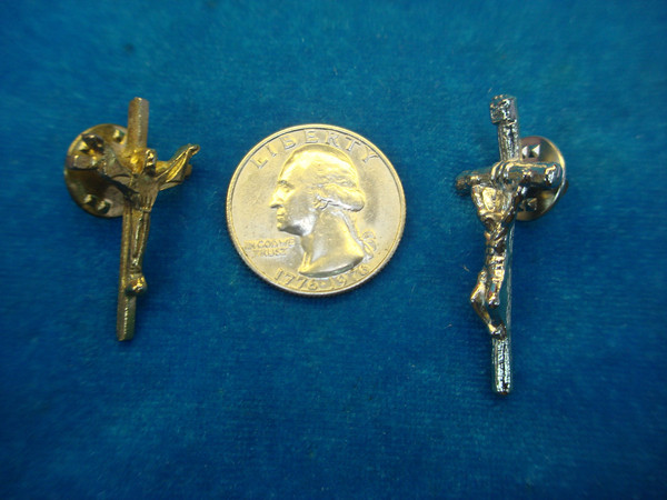 Vintage Gold & Silver Tone Crucifix Lapel Pins - Unique Pair, Excellent Condition