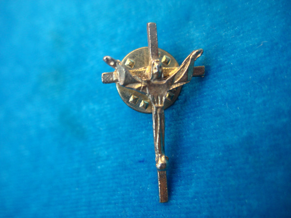 Vintage Gold & Silver Tone Crucifix Lapel Pins - Unique Pair, Excellent Condition