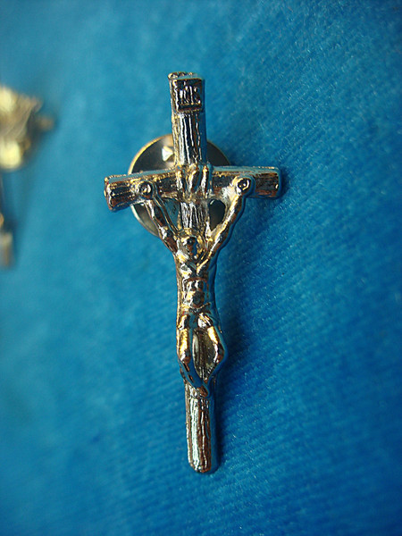 Vintage Gold & Silver Tone Crucifix Lapel Pins - Unique Pair, Excellent Condition