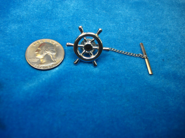 Vintage Silver Tone Ships Wheel Tie Tac - Intricately Detailed, Excellent Condition