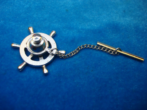 Vintage Silver Tone Ships Wheel Tie Tac - Intricately Detailed, Excellent Condition
