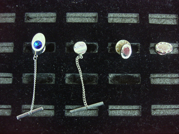 Vintage Silver-Tone Tie Tack Set of 4 - Unique & Unusual Lapel Pins