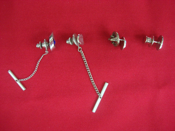 Vintage Silver-Tone Tie Tack Set of 4 - Unique & Unusual Lapel Pins