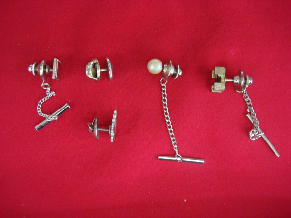 Vintage Silver Tone Tie Tack & Lapel Pin Lot of 5 (Unique, Unusual Pieces) #447