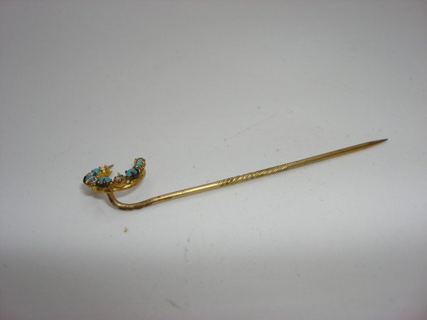 Antique Edwardian Turquoise Glass & Foiled Brilliant Stick Pin - Estate Find