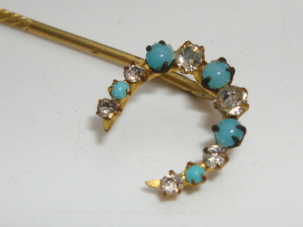Antique Edwardian Turquoise Glass & Foiled Brilliant Stick Pin - Estate Find