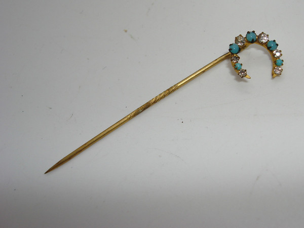 Antique Edwardian Turquoise Glass & Foiled Brilliant Stick Pin - Estate Find