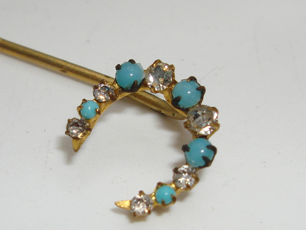 Antique Edwardian Turquoise Glass & Foiled Brilliant Stick Pin - Estate Find