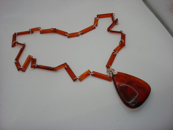 Vintage 1960s-70s Amber Lucite Pendant Necklace - Statement Piece