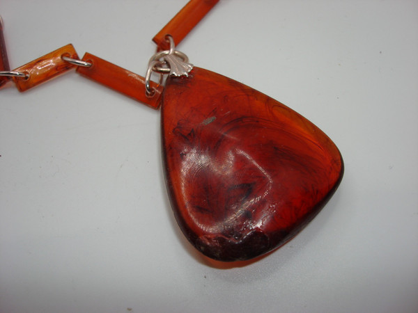Vintage 1960s-70s Amber Lucite Pendant Necklace - Statement Piece