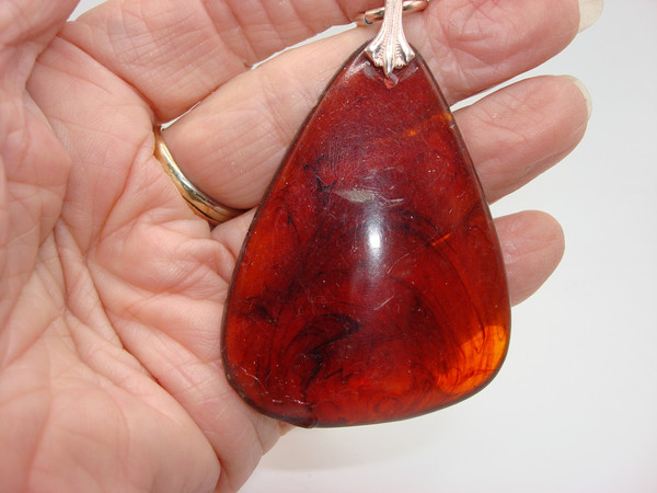 Vintage 1960s-70s Amber Lucite Pendant Necklace - Statement Piece