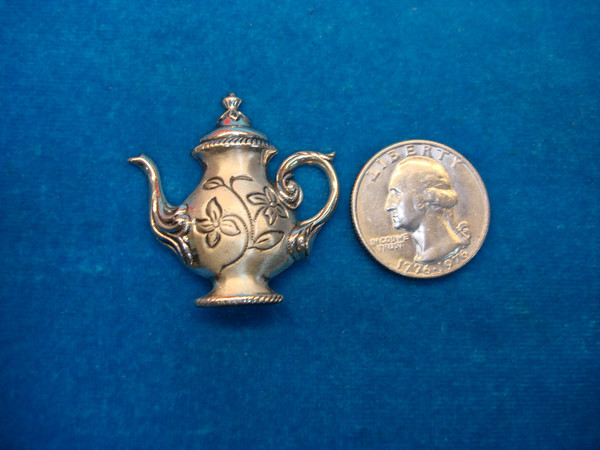 Vintage Sterling Silver Teapot Pin - Intricately Detailed & Excellent Condition