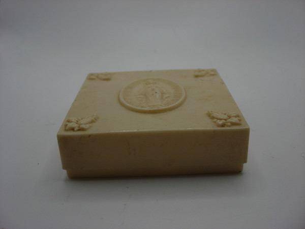Antique Bakelite Lourdes Holy Water Container, Made in France - Original Lambskin Pouch & Certificate