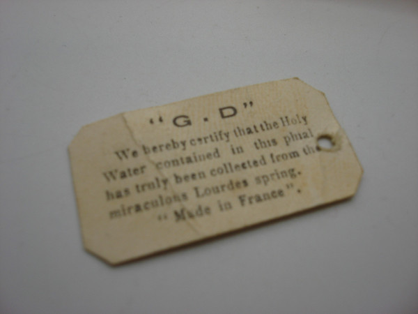 Antique Bakelite Lourdes Holy Water Container, Made in France - Original Lambskin Pouch & Certificate