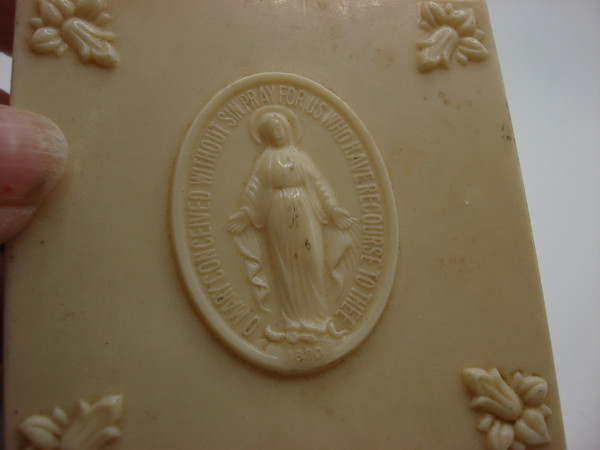 Antique Bakelite Lourdes Holy Water Container, Made in France - Original Lambskin Pouch & Certificate
