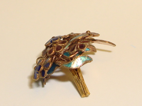 Vintage Petite Cloisonne Enamel Flower Bouquet - Artisan Crafted, Cobalt Blue & Teal