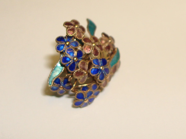 Vintage Petite Cloisonne Enamel Flower Bouquet - Artisan Crafted, Cobalt Blue & Teal