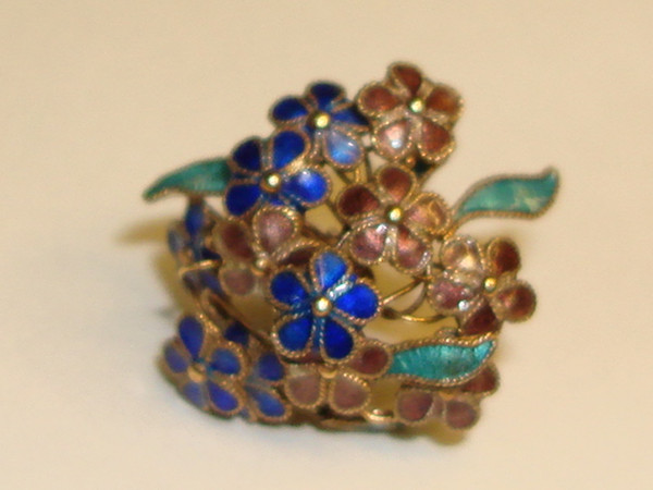 Vintage Petite Cloisonne Enamel Flower Bouquet - Artisan Crafted, Cobalt Blue & Teal