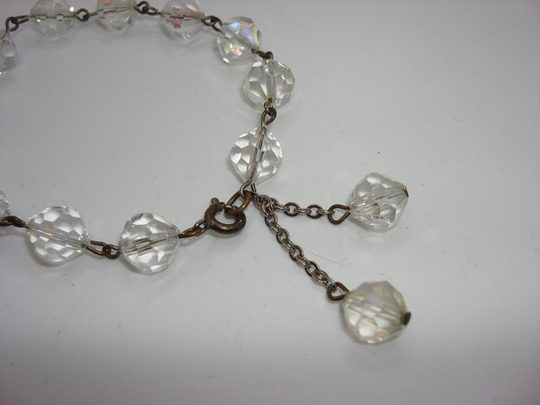 Vintage Faceted Crystal Bracelet & Dangle Earrings Set - Silver, 8 Inch