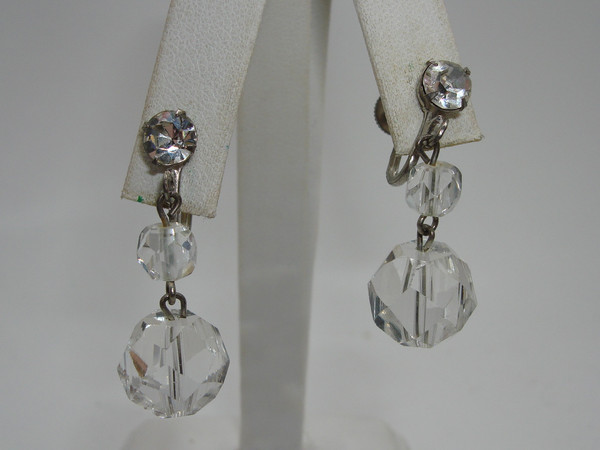 Vintage Faceted Crystal Bracelet & Dangle Earrings Set - Silver, 8 Inch