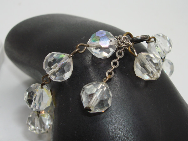Vintage Faceted Crystal Bracelet & Dangle Earrings Set - Silver, 8 Inch