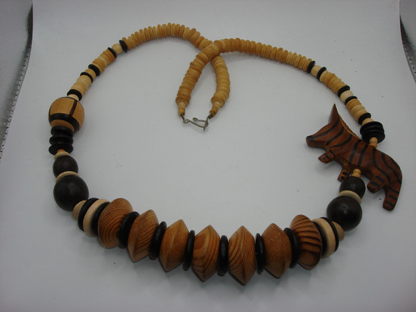 Vintage 1970s Handcrafted African Safari Animal Necklaces (Zebra, Elephant, Giraffe, Tiger)