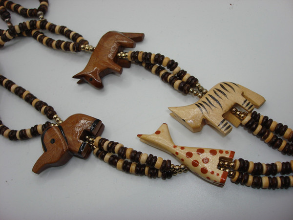Vintage 1970s Handcrafted African Safari Animal Necklaces (Zebra, Elephant, Giraffe, Tiger)