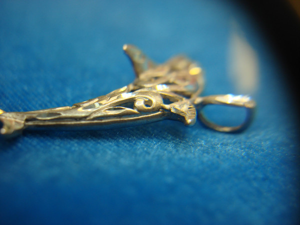 Sterling Silver Dolphin Pendant with Diamond Cut Accents - 1.5 Inch, Pre-Owned Excellent Condition