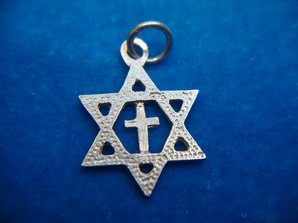 Sterling Silver Star of David Pendant with Cross, Petite & Unique Design