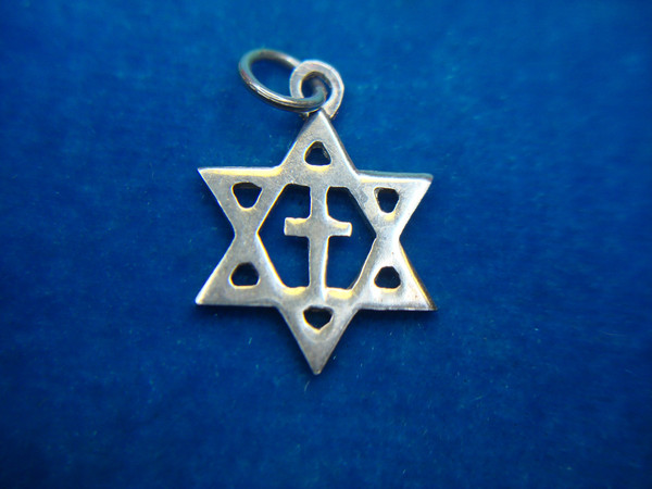 Sterling Silver Star of David Pendant with Cross, Petite & Unique Design