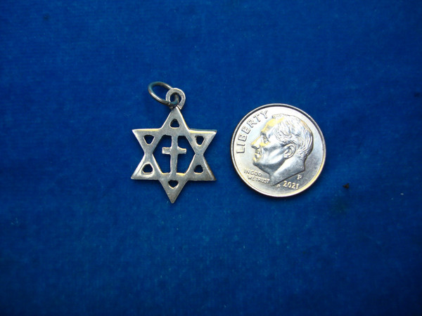 Sterling Silver Star of David Pendant with Cross, Petite & Unique Design