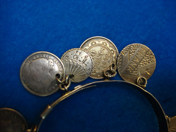 Victorian Silver Love Token Bracelet - 13 Antique Coins, USA & Canada (c. 1800s)