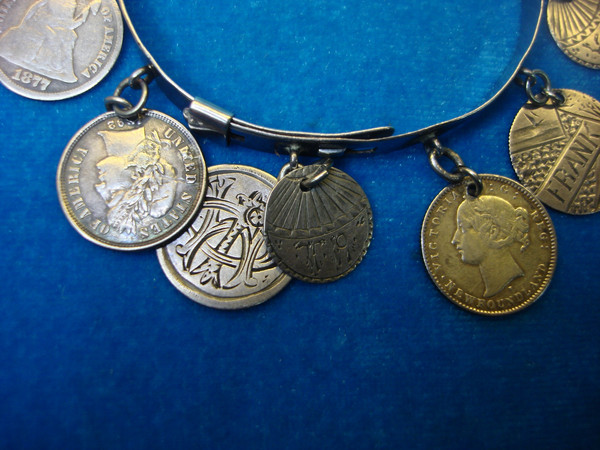 Victorian Silver Love Token Bracelet - 13 Antique Coins, USA & Canada (c. 1800s)