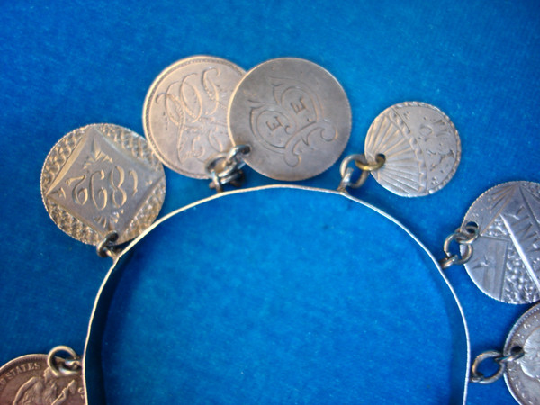 Victorian Silver Love Token Bracelet - 13 Antique Coins, USA & Canada (c. 1800s)