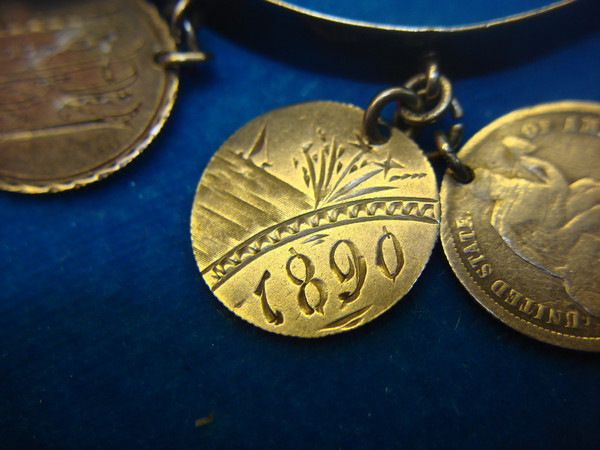 Victorian Silver Love Token Bracelet - 13 Antique Coins, USA & Canada (c. 1800s)