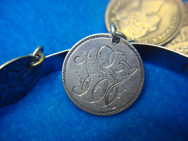 Victorian Silver Love Token Bracelet - 13 Antique Coins, USA & Canada (c. 1800s)