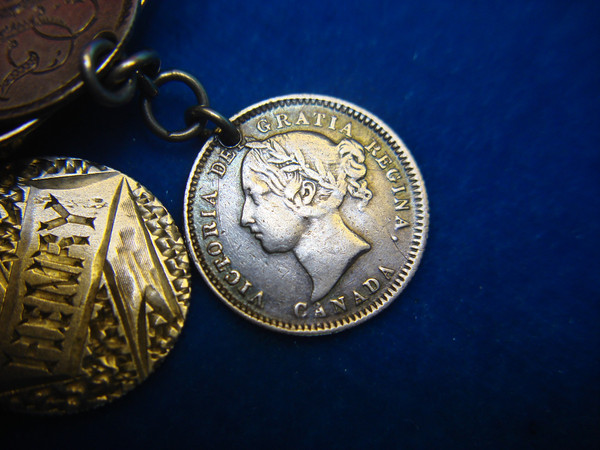 Victorian Silver Love Token Bracelet - 13 Antique Coins, USA & Canada (c. 1800s)